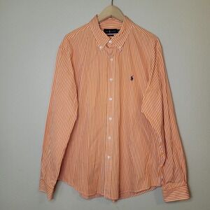 Ralph Lauren Men's 2XL Orange Striped Long Sleeve Slim Fit Button Down Shirt